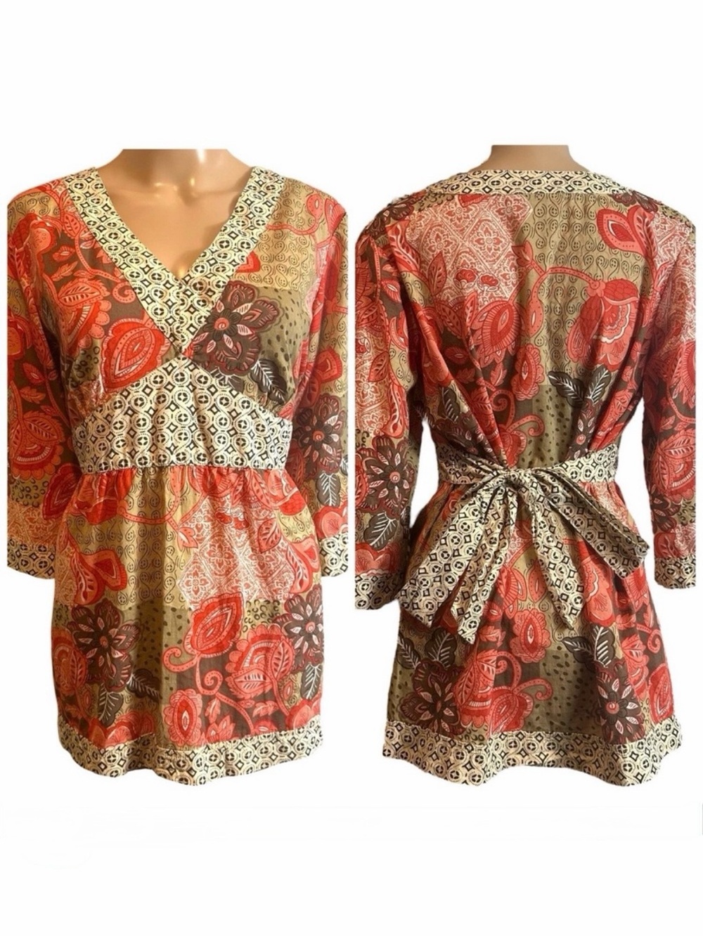 Style & Co Cotton Bohemian Tie Waist Blouse